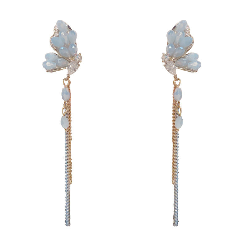 Luxury Crystal Butterfly Chain Tassel Drop Earrings – Elegant Design