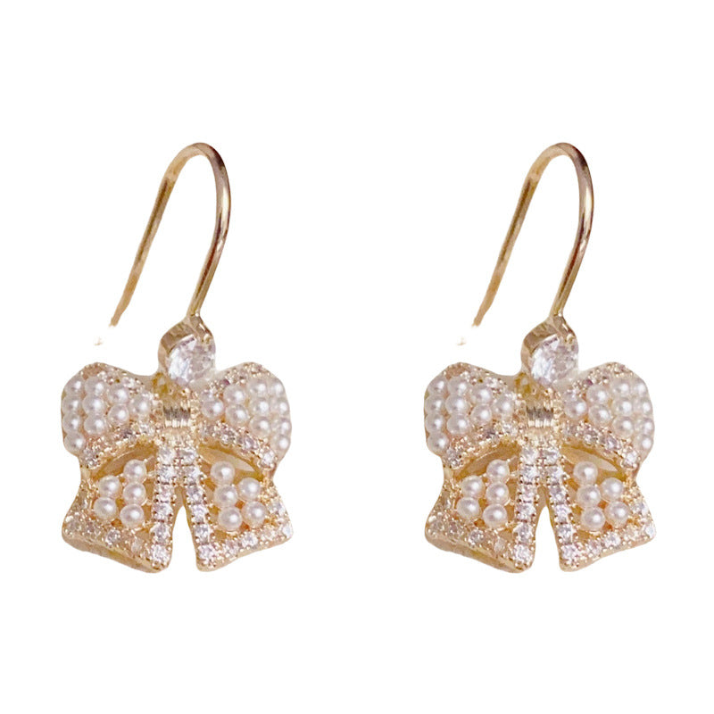 14K Gold-Plated Pearl Bowknot Hook Earrings – Elegant Chic Design
