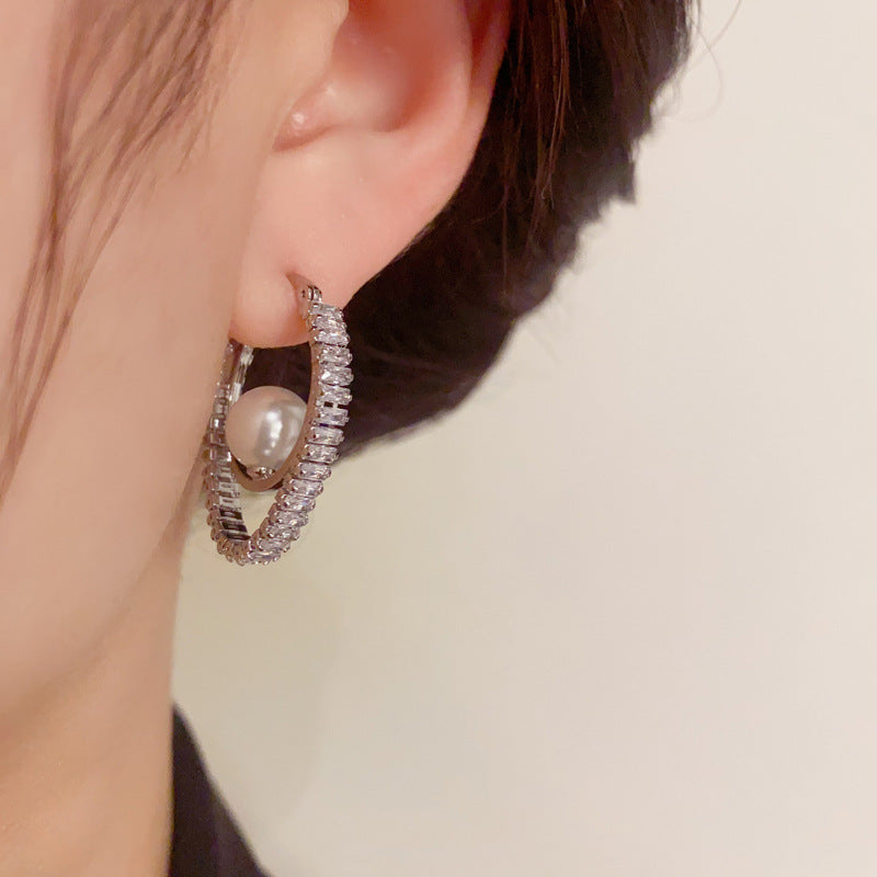 14K Gold-Plated Zircon Chain Tassel Hoop Earrings -Elegant Chic Design