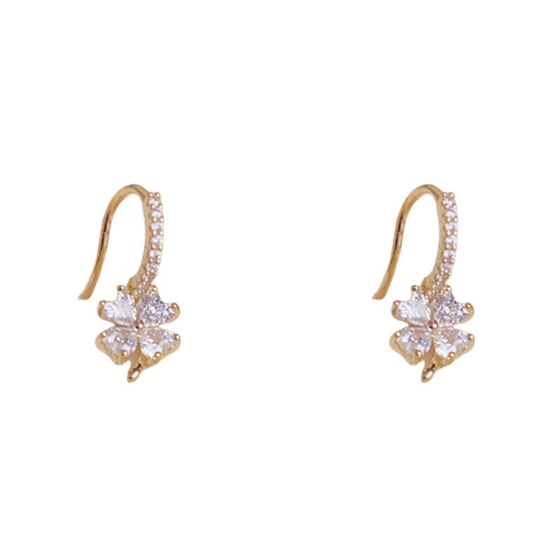 Luxury Zircon Four-Leaf Flower Hook Earrings – Elegant Flower Design