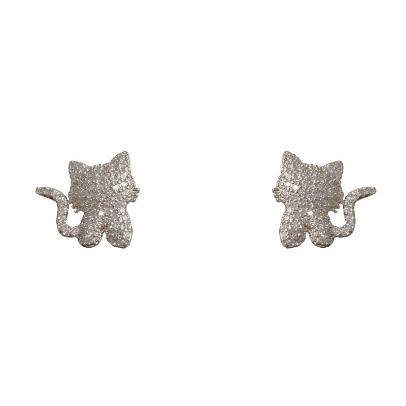 Luxury Full-Zircon Mini Cat Stud Earrings – Elegant Design