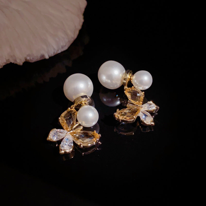 Luxury Two-Way Pearl & Butterfly Drop Earrings– Animal-Inspired Design