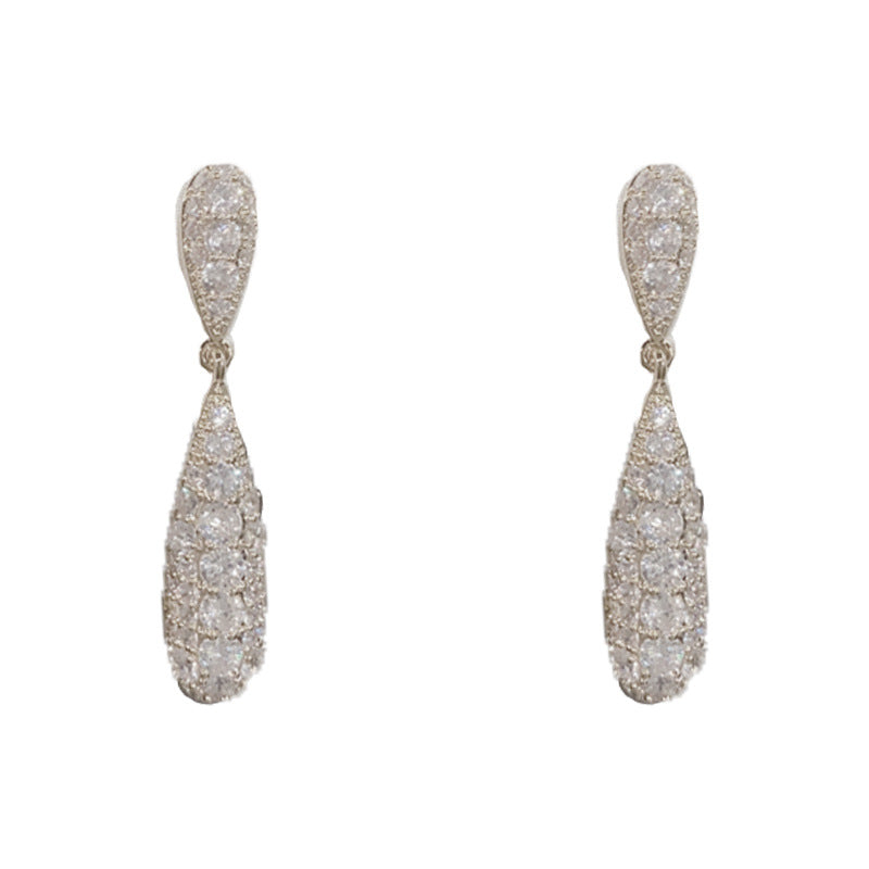 Elegant Full-Zircon Teardrop Tassel Drop Earrings – Long Fringe Design