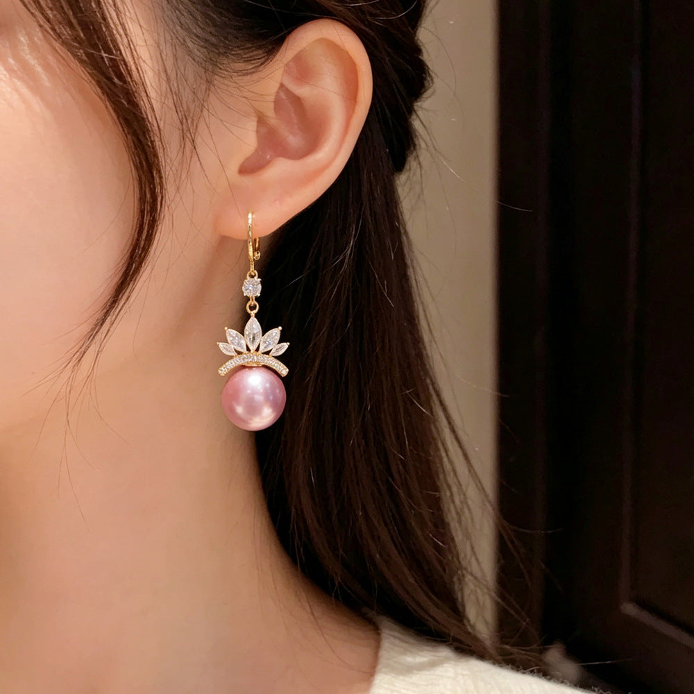 Eaioncol CZ Petal Pearl Tassel Earrings 14K Gold Plated