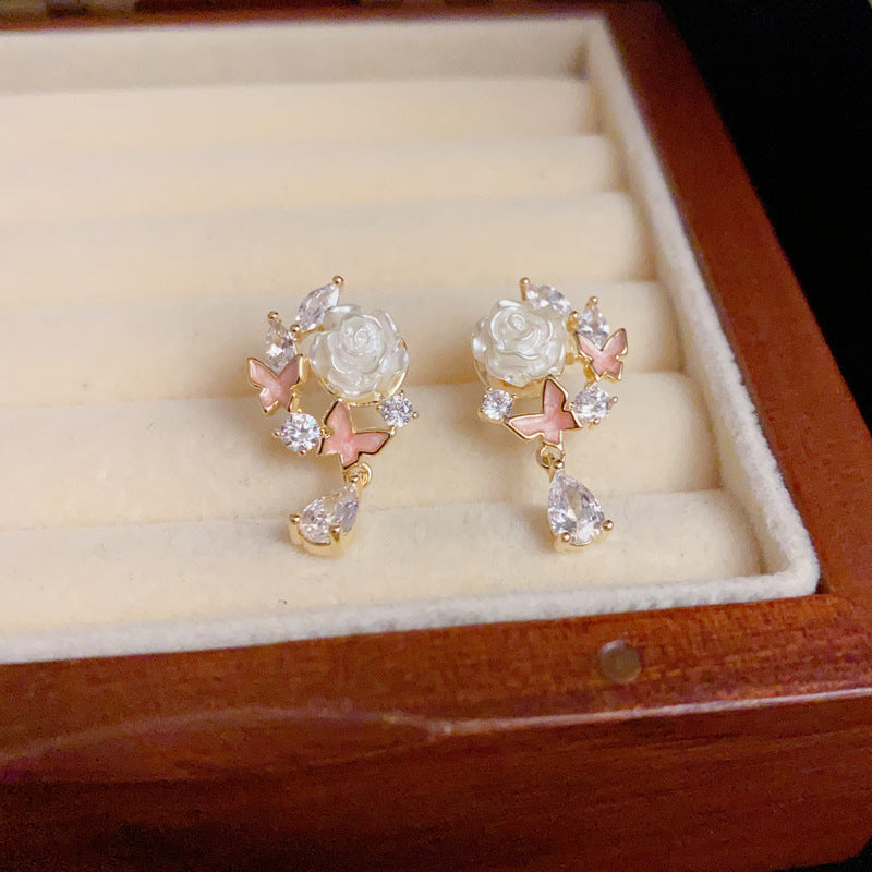 14K Gold-Plated White Flower Waterdrop Tassel Earrings – Sweet Design