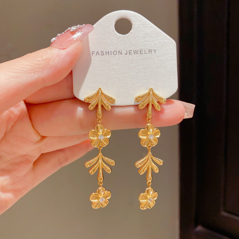 Eaioncol Floral Petal Tassel Drop Earrings 18K Gold Plated
