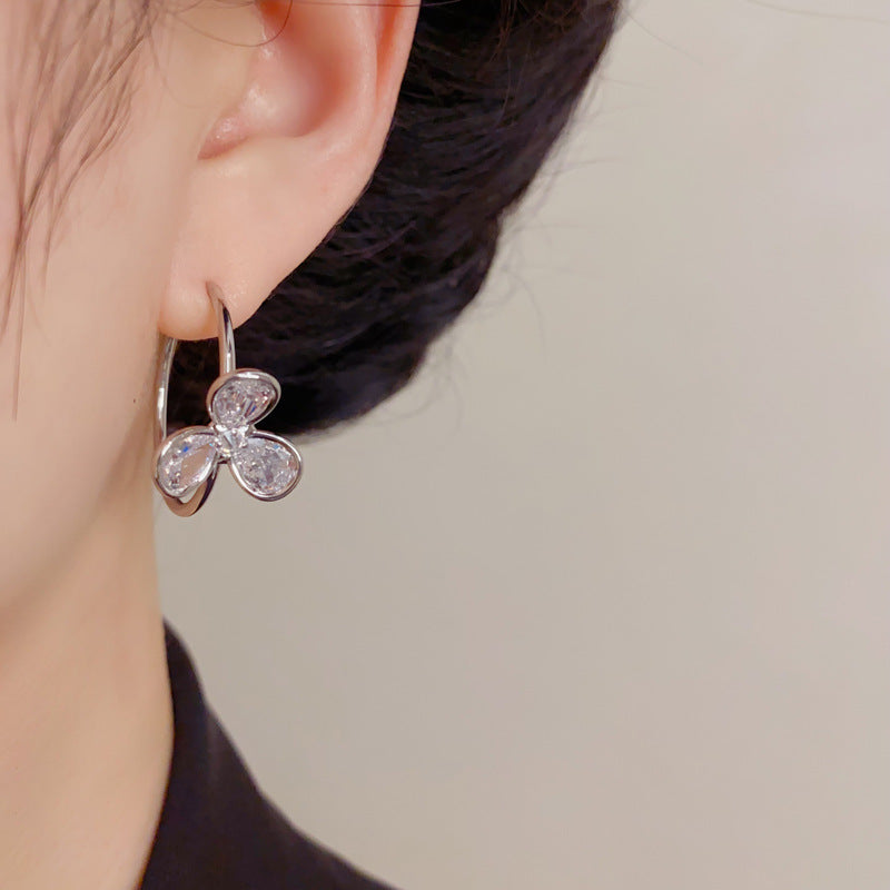 Eaioncol Three Leaf Clover CZ Hoop Earrings Gold Silver