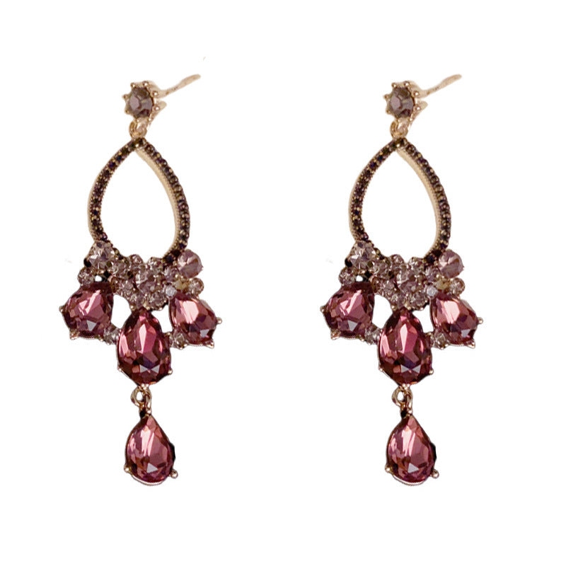 Luxury Coffee Zircon Teardrop Tassel Drop Earrings – Elegant Design