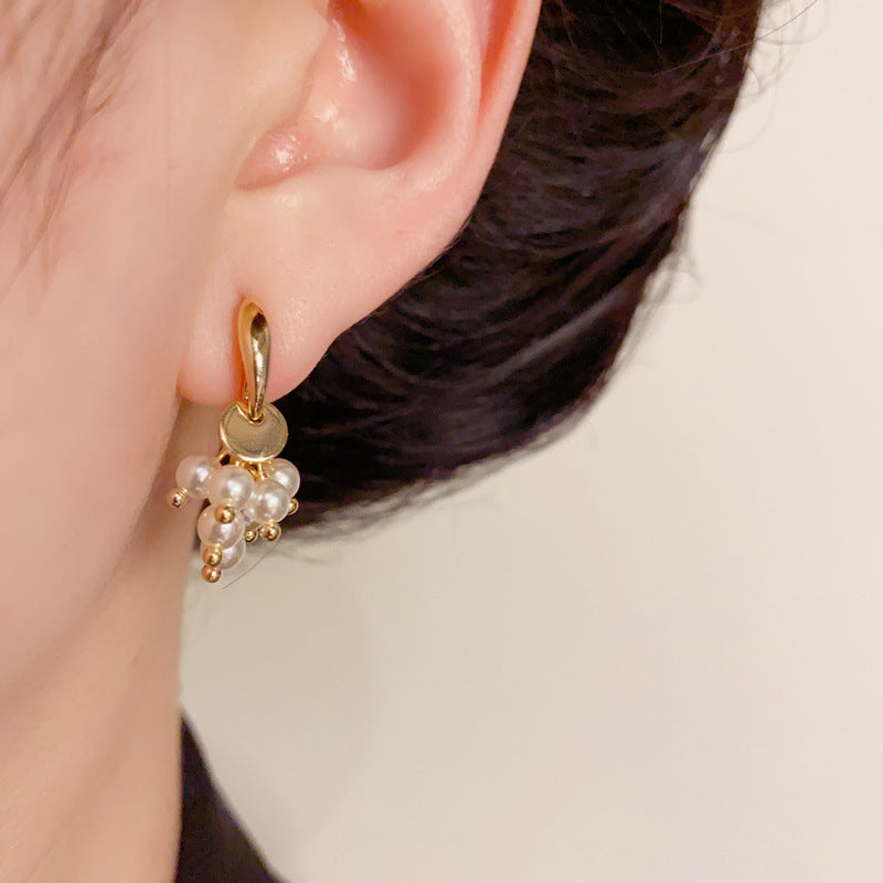 14K Gold-Plated Pearl Grape Tassel Earrings – Elegant Design