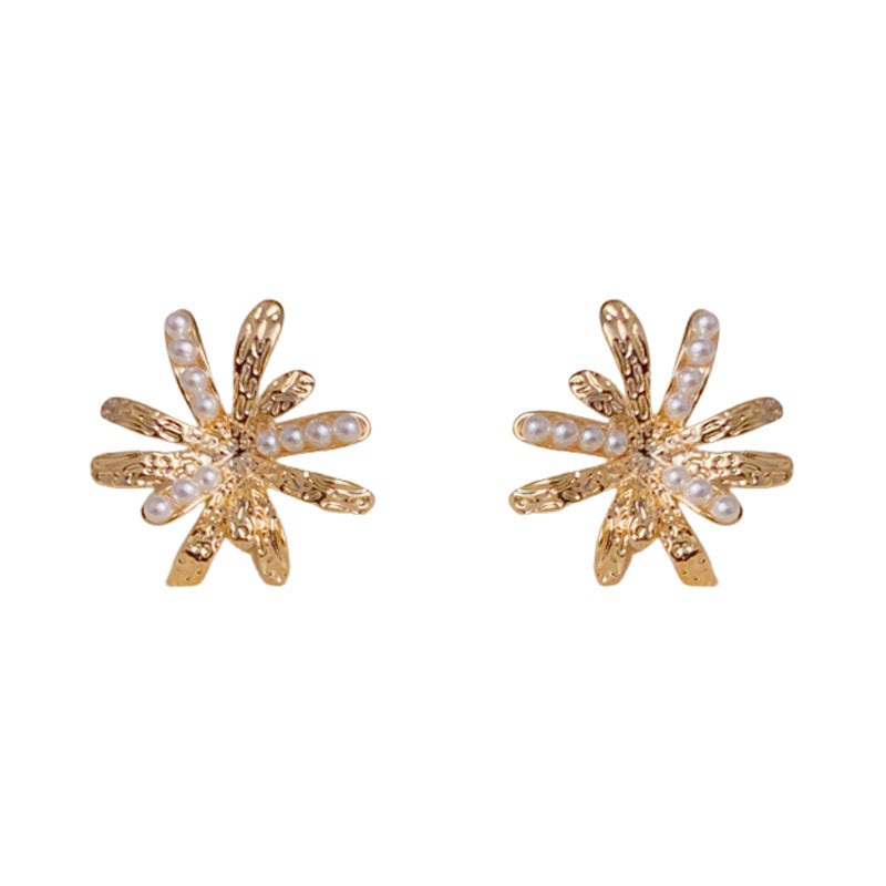 14K Gold-Plated Pearl Firework Stud Earrings – Chic Floral Design