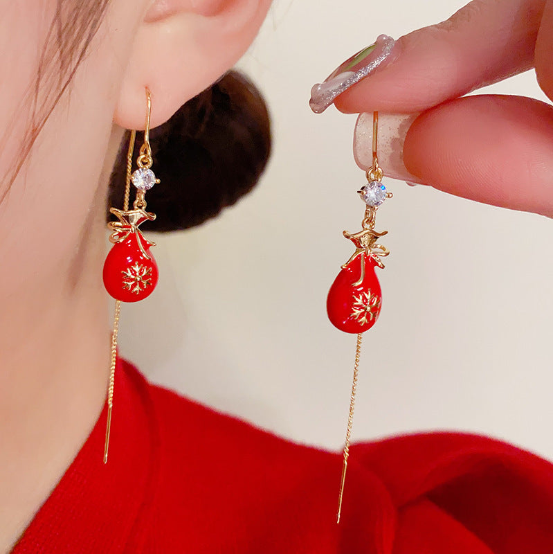 14K Gold-Plated Red Fortune Bag Long Tassel Earrings - Chic & Elegant