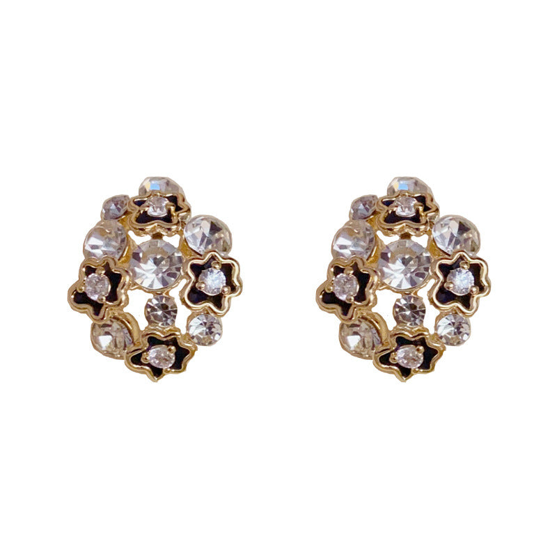 14K Gold-Plated Diamond-Studded Hollow Flower Earrings -Vintage Design