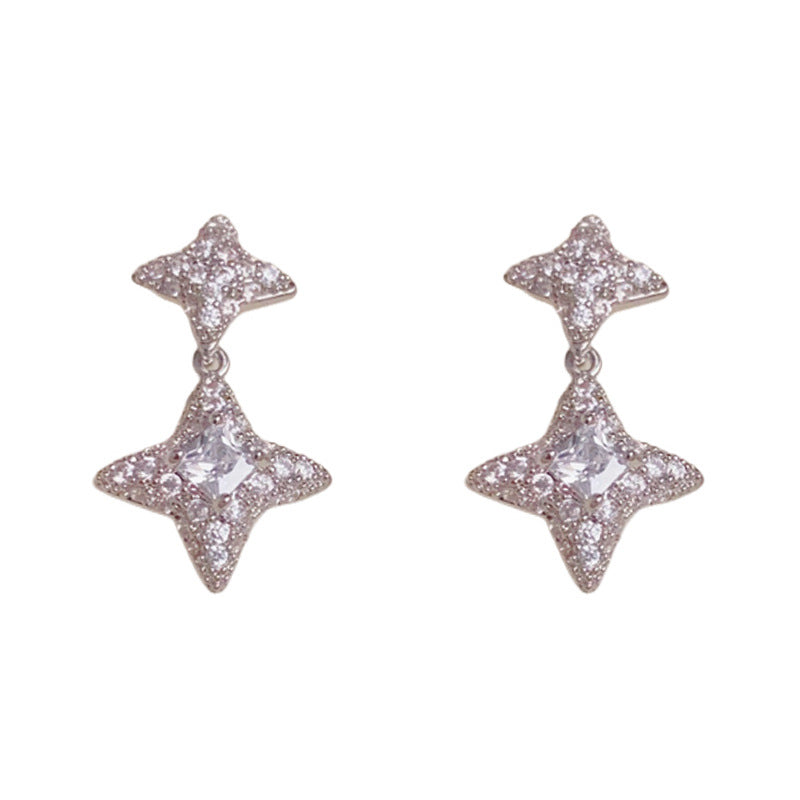 Luxury Full-Zircon Four-Point Star Drop Earrings – Elegant Design