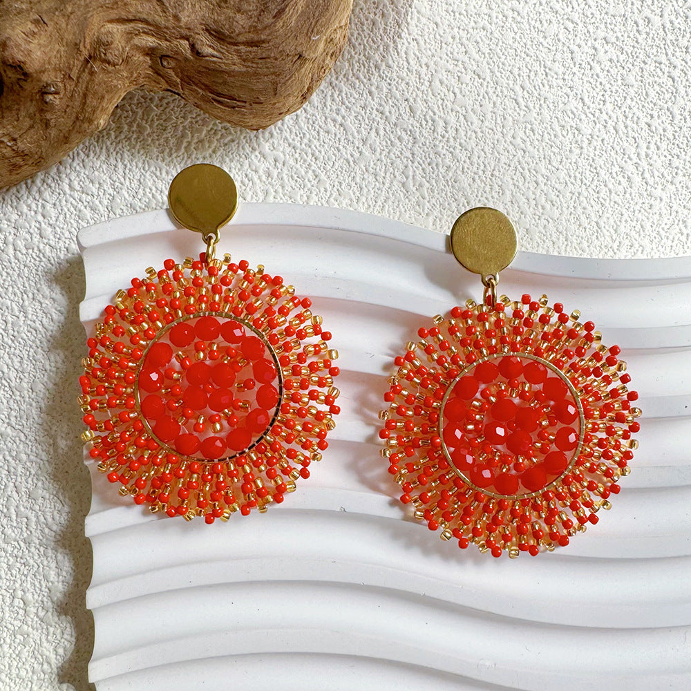 Handmade Bohemian Beaded Clay Round Earrings – Summer Style