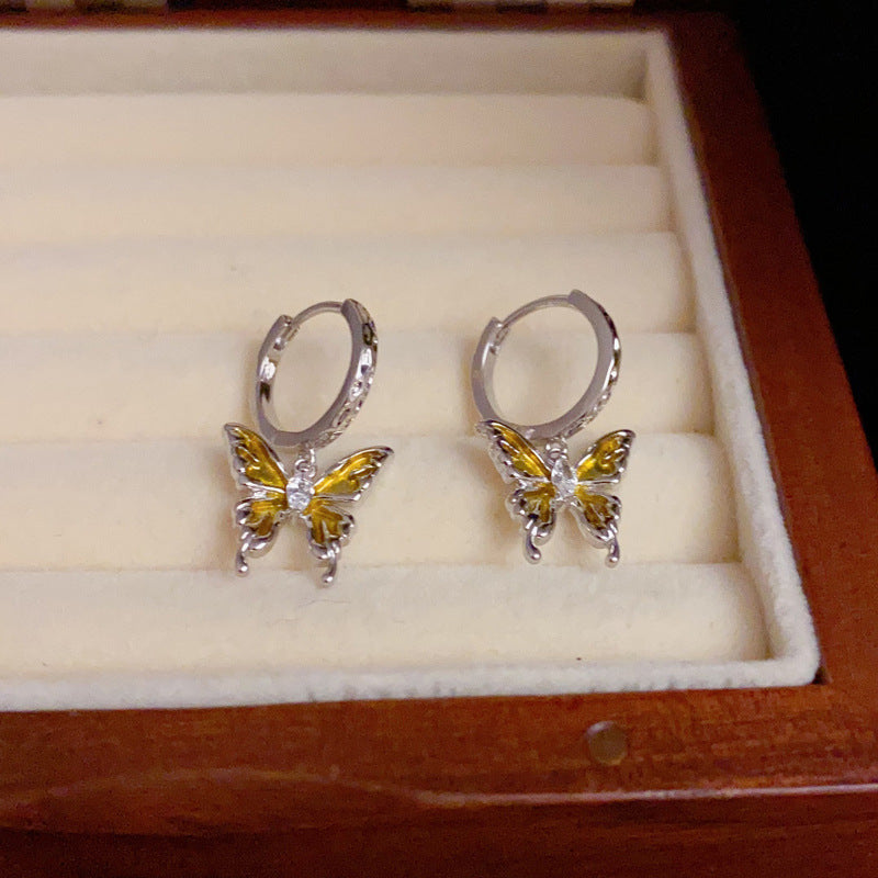 14K Gold-Plated Colorful Butterfly Ear Clips - Chic and Unique Design