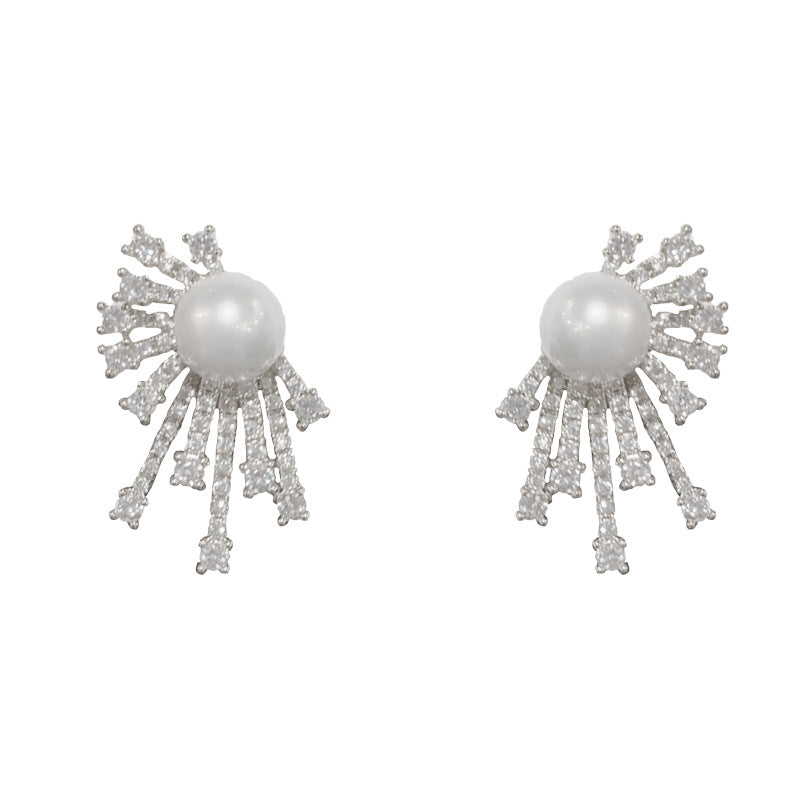 14K Gold-Plated Zircon and Pearl Geometric Earrings - Elegant Design