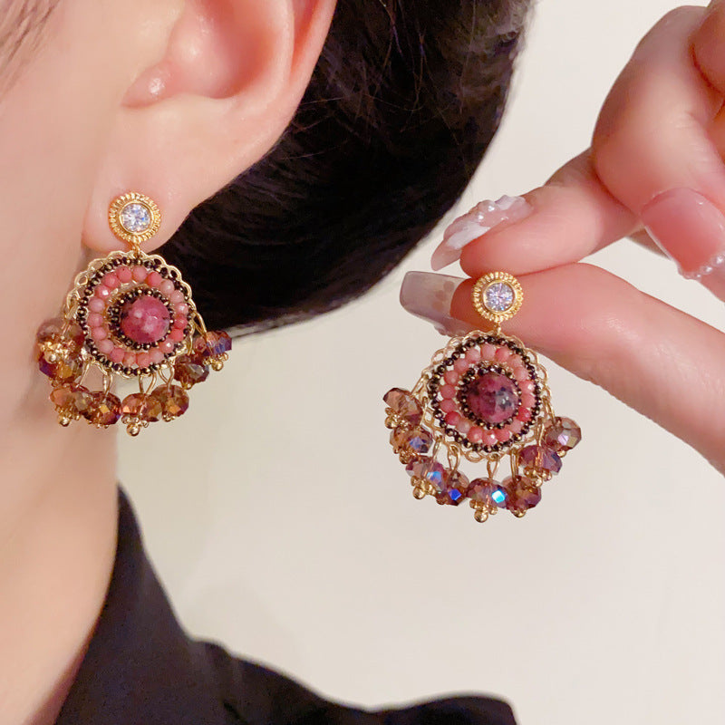Elegant Round Seed Bead Tassel Drop Earrings – Geometric Design