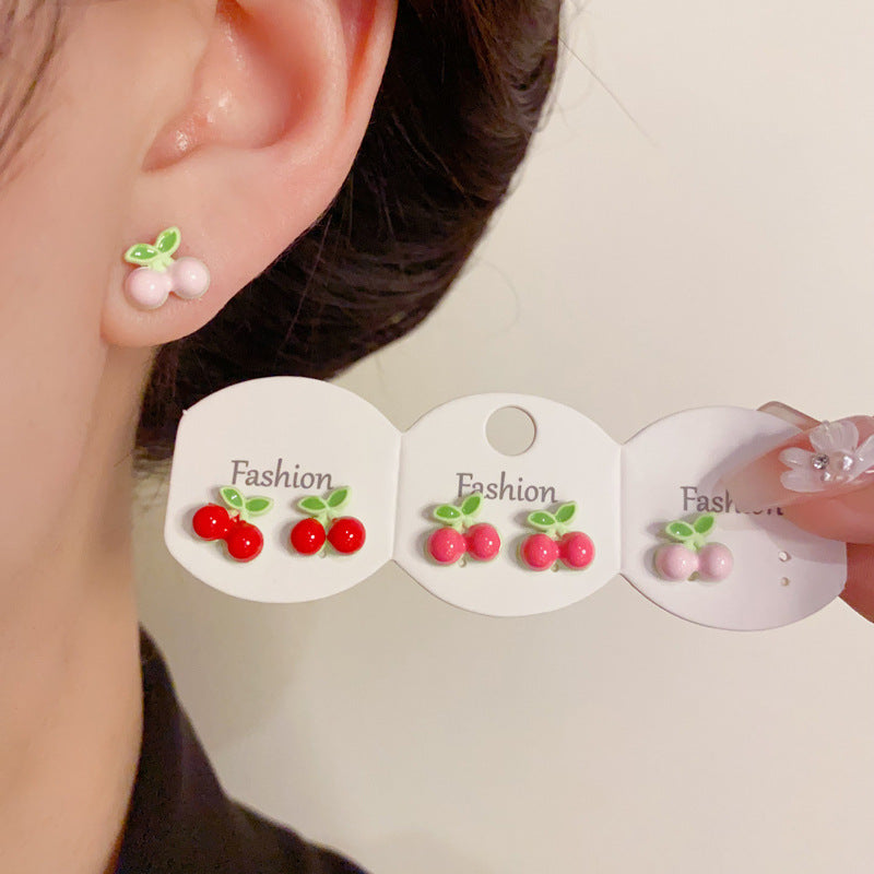Colorful Strawberry Set & Cherry Set Stud Earring - Cute Chic Design