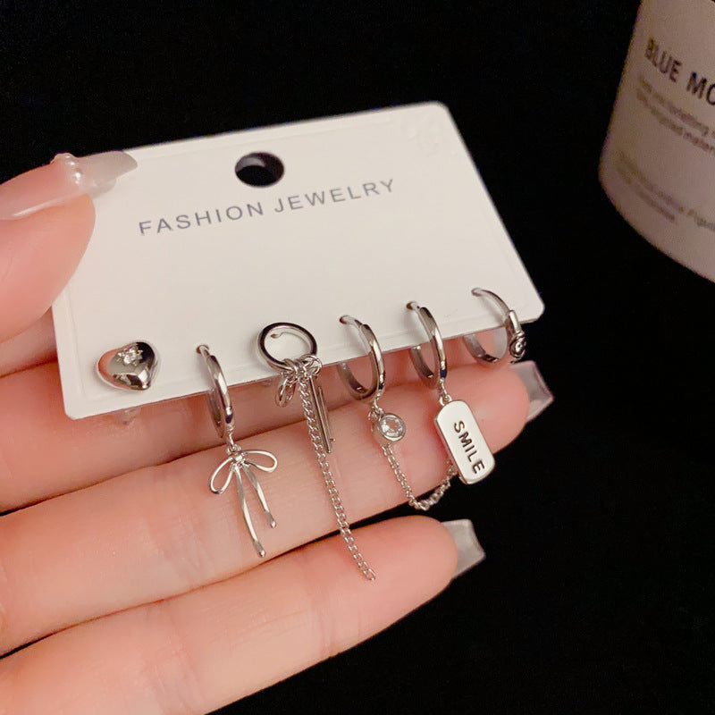 14K Gold-Plated Metal Bow Tassel Earrings Set - Chic Geometric Design