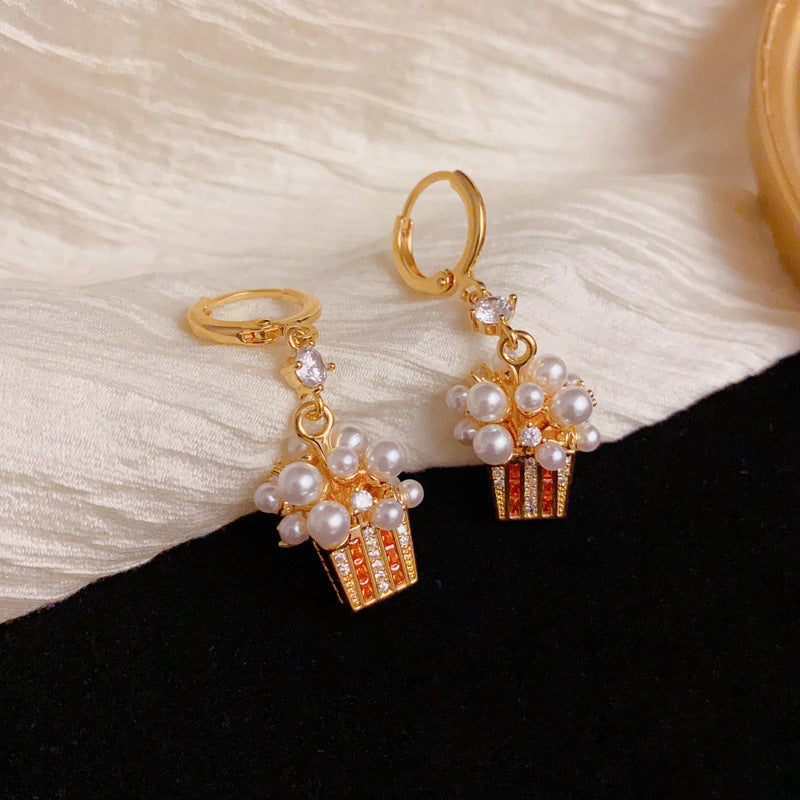Luxury Pearl Popcorn Drop Gold Earrings – Geometric Design