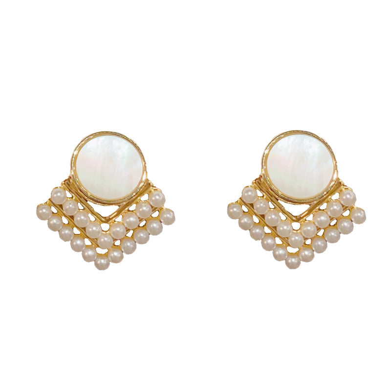 14K Gold-Plated Mother-of-Pearl Diamond Stud Earrings – Elegant Design