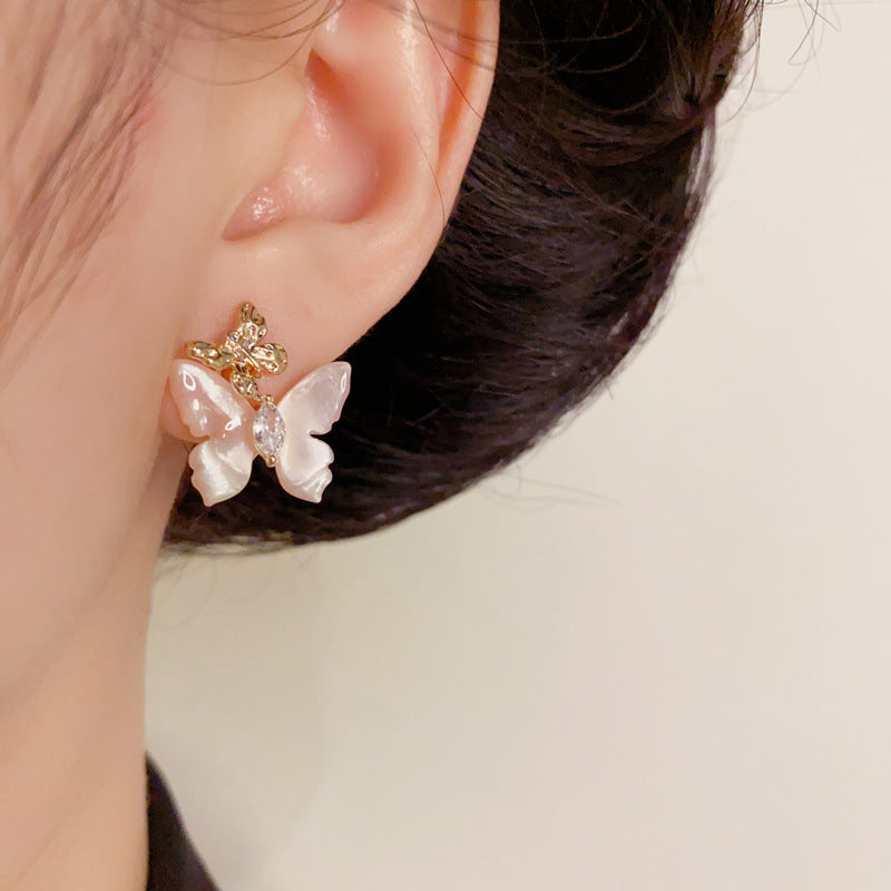 Luxury Gradient Pink or Blue Butterfly Gold Earrings – Elegant Design