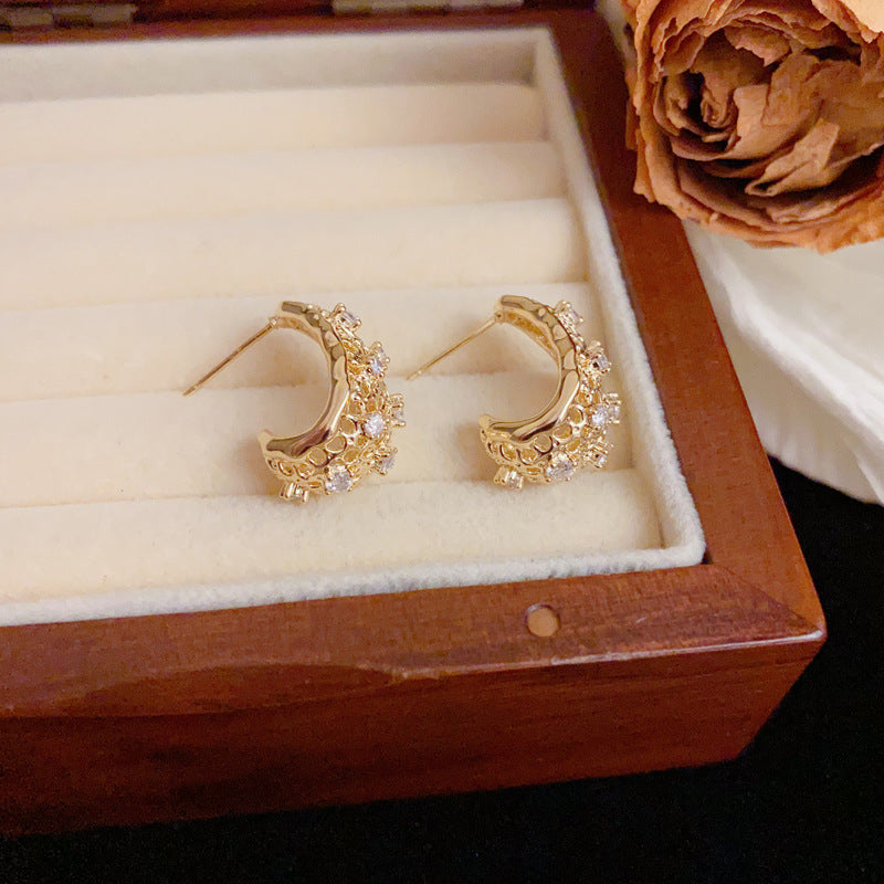 Luxury Zircon Metal Hollow Teardrop Earrings – Elegant Design