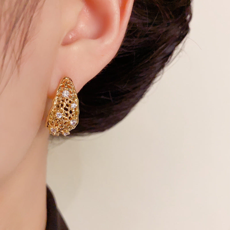 Luxury Zircon Metal Hollow Teardrop Earrings – Elegant Design