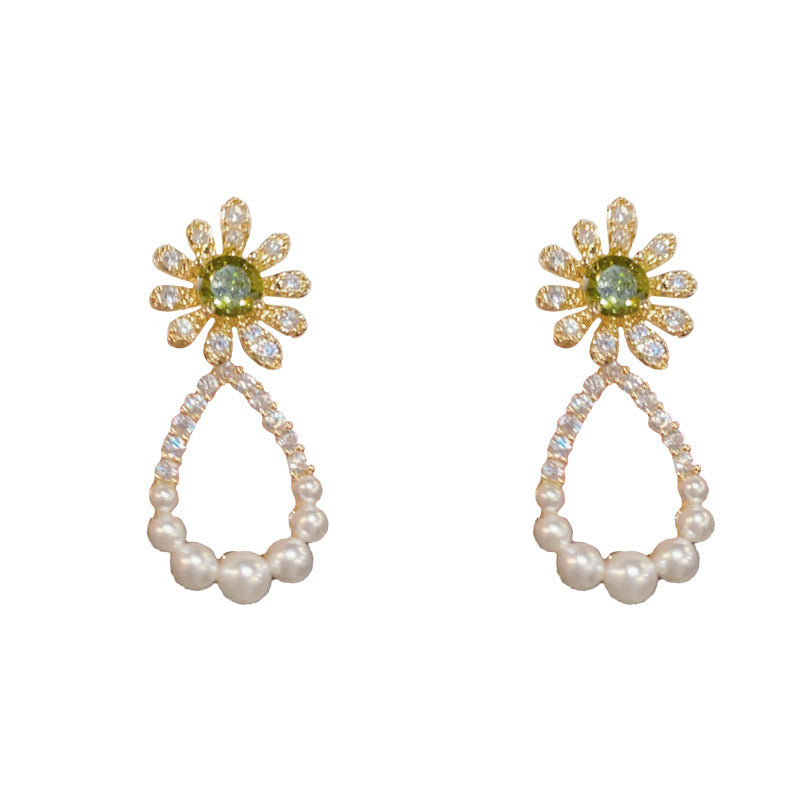 14K Gold-Plated Zircon Sunburst Waterdrop Earrings - Elegant Design
