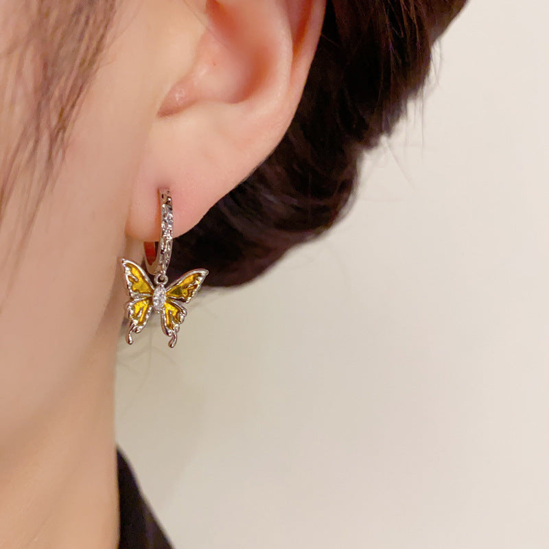 14K Gold-Plated Colorful Butterfly Ear Clips - Chic and Unique Design