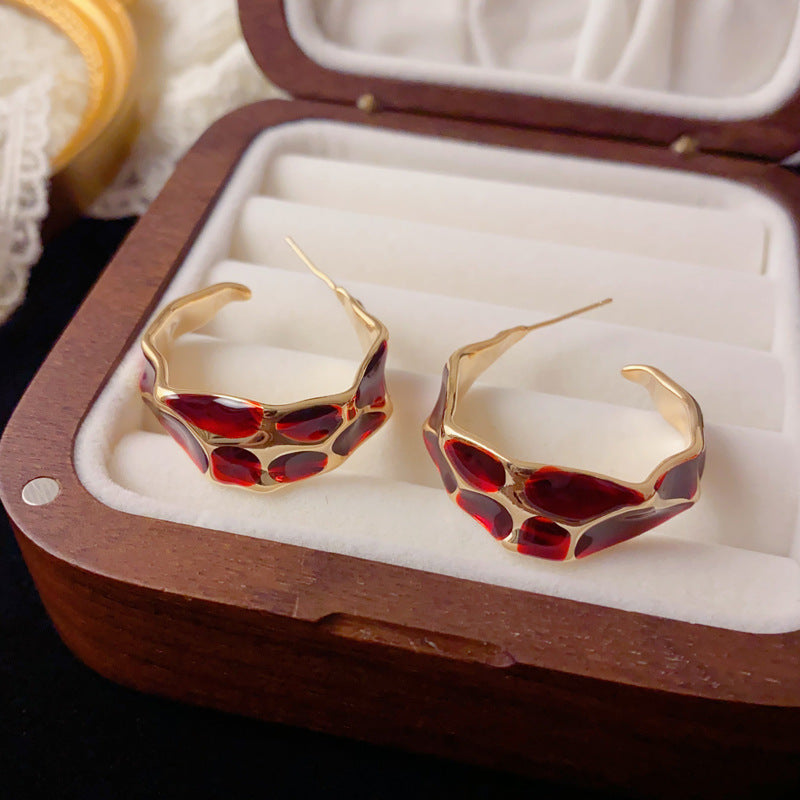 Luxury Leopard Enamel Hoop Earrings – Elegant Retro Design