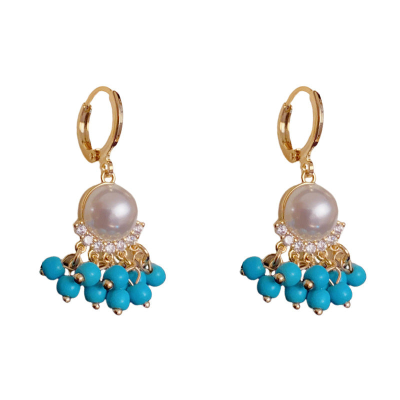 Elegant Round Pearl Beaded Tassel Ear Cuff Earrings – Geometric Design