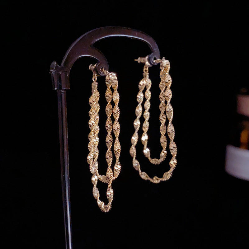 14K Gold-Plated Metal Chain Front & Back Drop Earrings – Chic Design