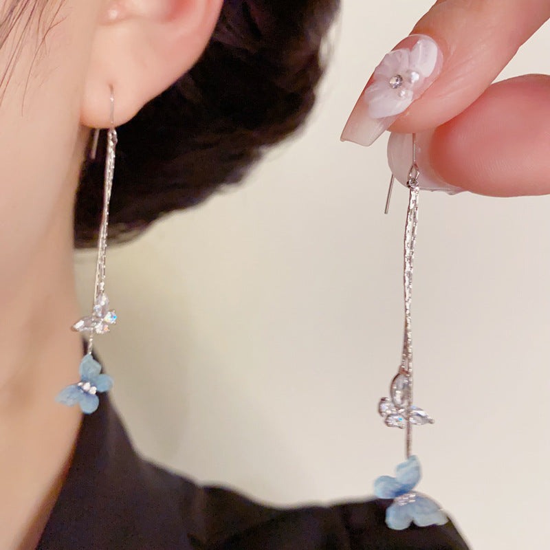 14K Gold-Plated Zircon Butterfly Tassel Hook Earrings – Elegant Design