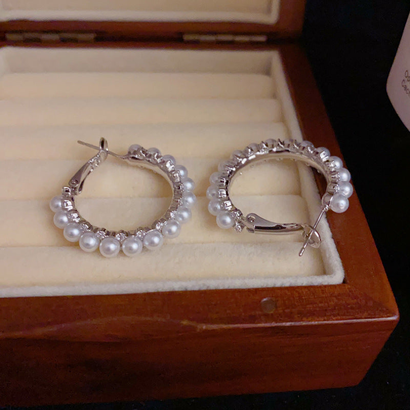 14K Gold-Plated Pearl Hoop Earrings – Chic & Minimalist Design