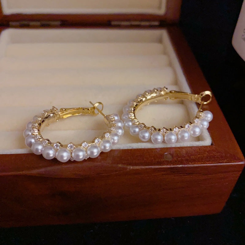 14K Gold-Plated Pearl Hoop Earrings – Chic & Minimalist Design