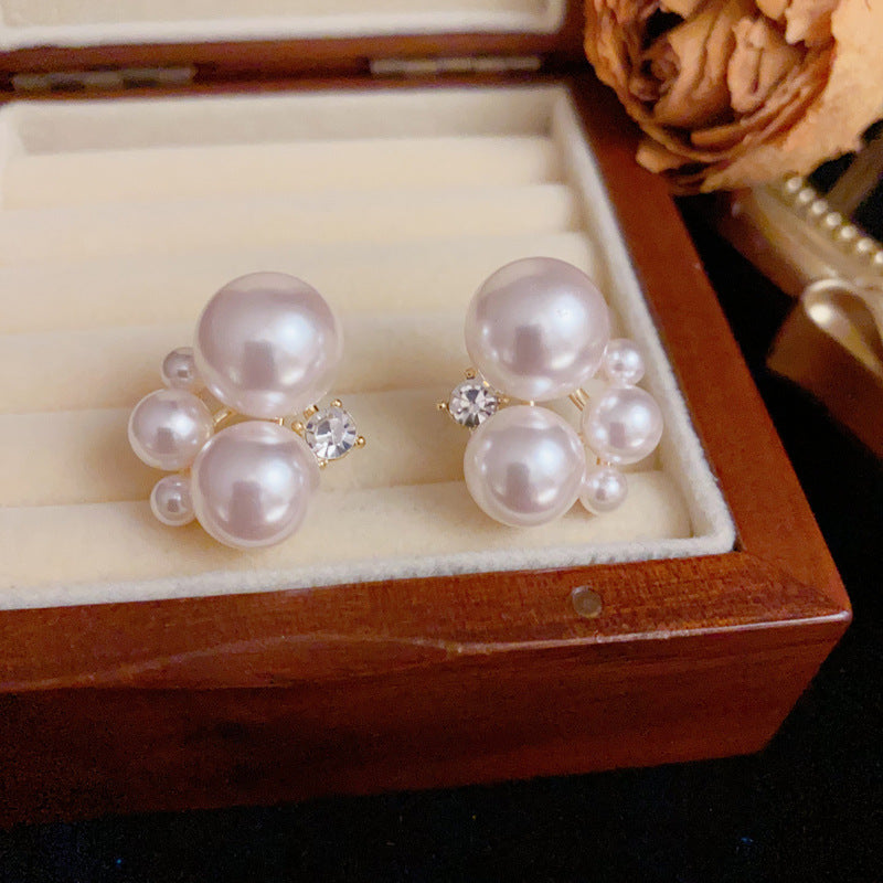 14K Gold Luxury Pearl & Geometric Earrings – Elegant Design