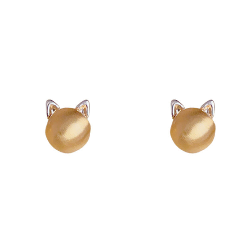 Luxury Brushed Gold-Silver Cat Stud Earrings – Elegant Design