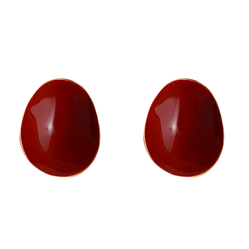 Luxury Irregular Enamel Circle Stud Earrings – French Design