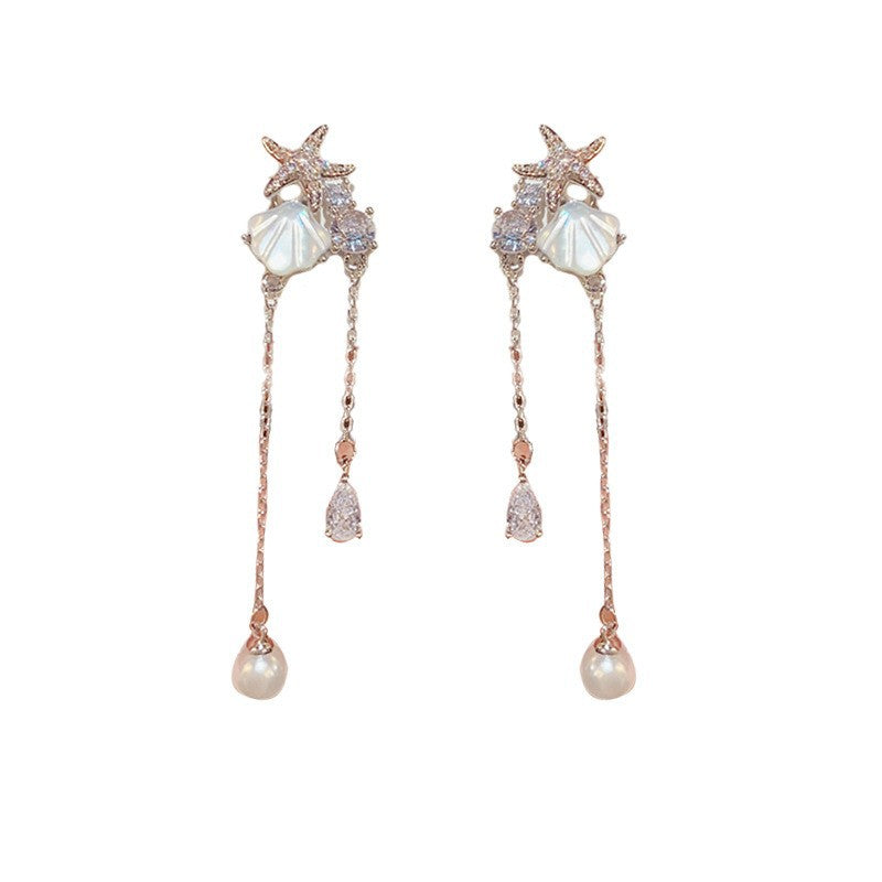 14K Gold-Plated Starfish Shell Zircon Tassel Earrings – Sweet Design