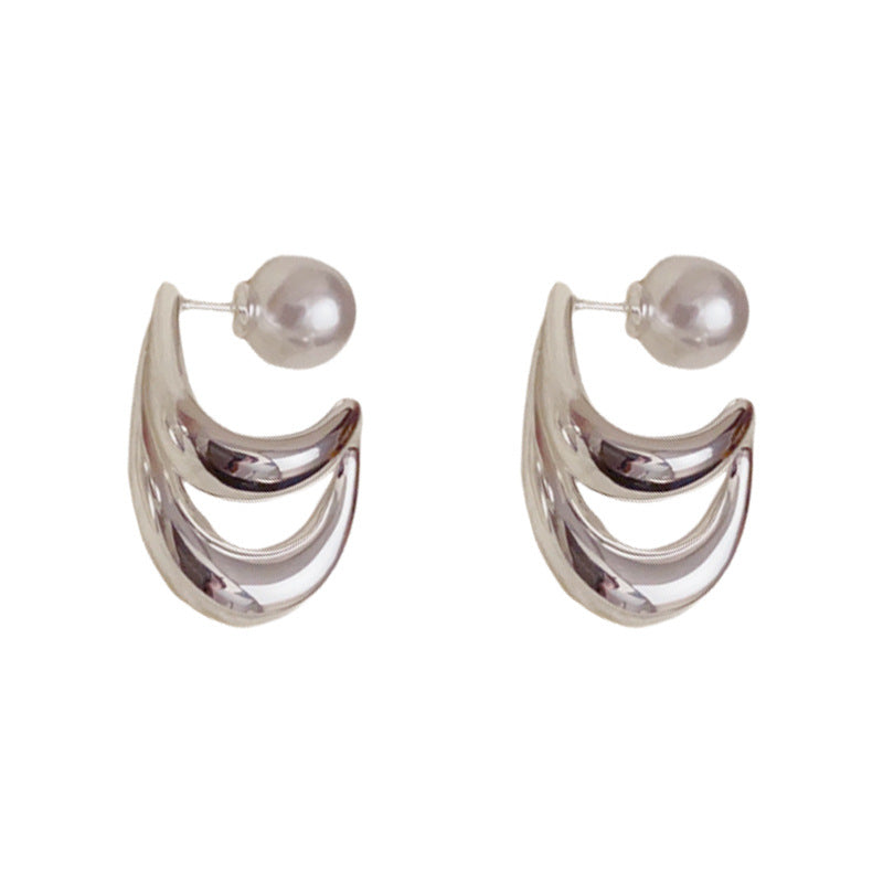 Luxury Three-Way Metal Droplet & Pearl Drop Earrings – Elegant Design