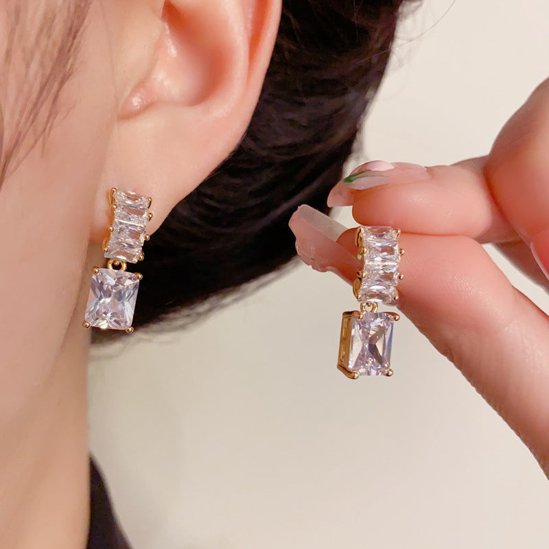 14K Gold-Plated Zircon Square Drop Earrings – Elegant & Sparkling