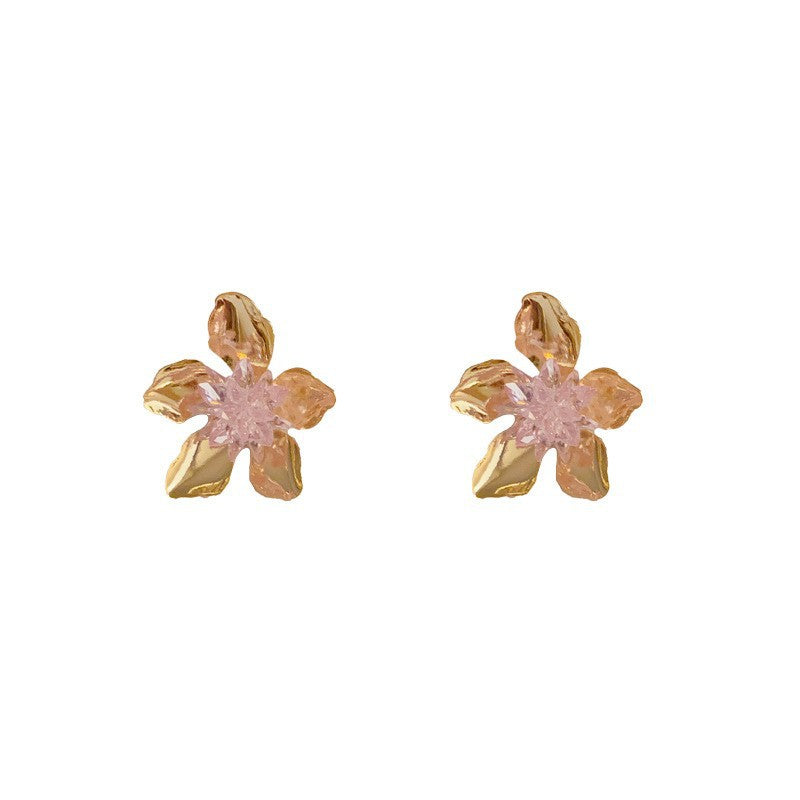 14K Gold-Plated Luxury Crystal Petal Stud Earrings – Elegant Design