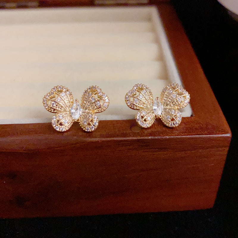 14K Gold-Plated Full Zircon Butterfly Stud Earring-Elegant Chic Design