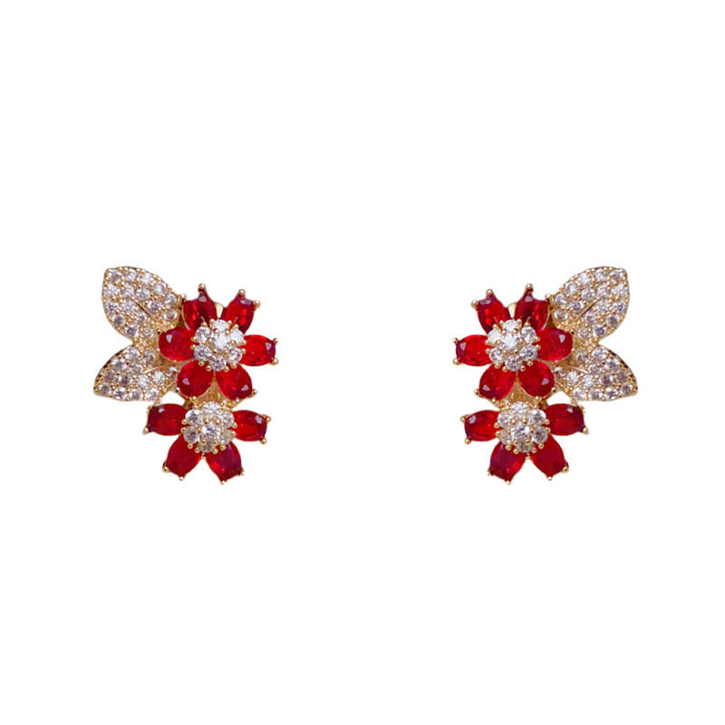 Luxury Full-Zircon Double Petal Ear Cuff Gold Earrings – Floral Design