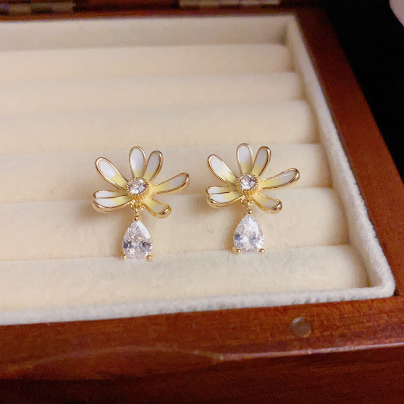 14K Gold-Plated Sweet Enamel Petal Drop Earrings – Waterdrop Design