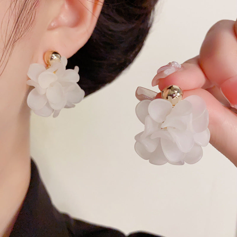 Luxury White or Pink Flower Petal Earrings - Silver Needle Design