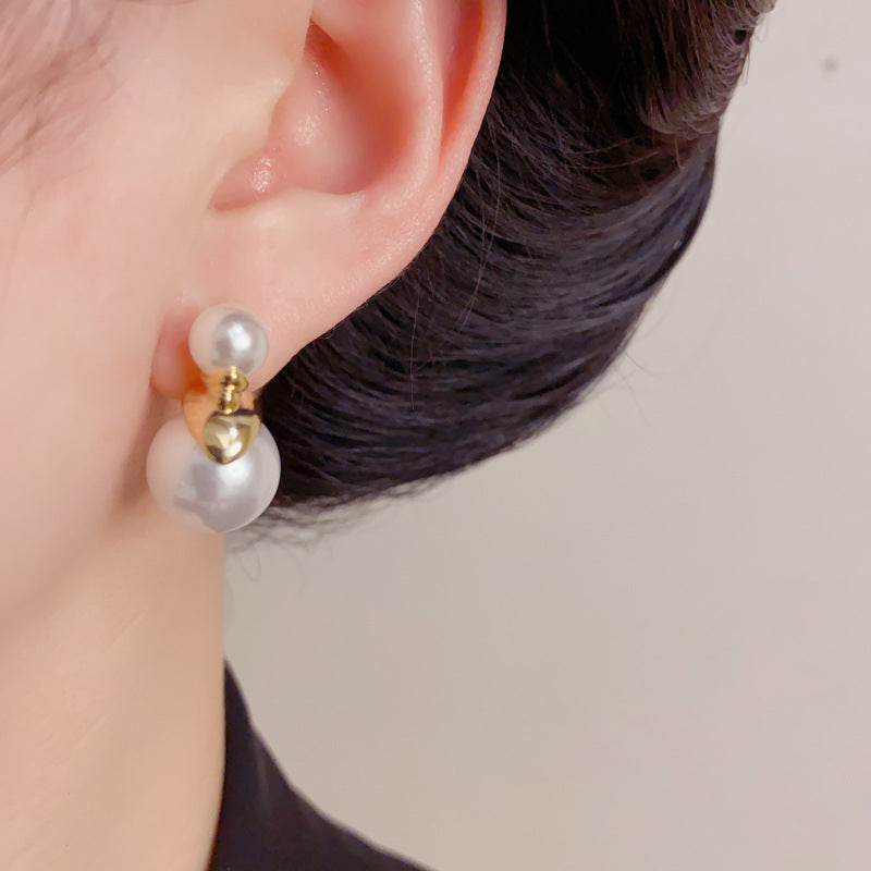 Gold Plated Big & Small Pearl Earrings – Minimalist Geometric Studs