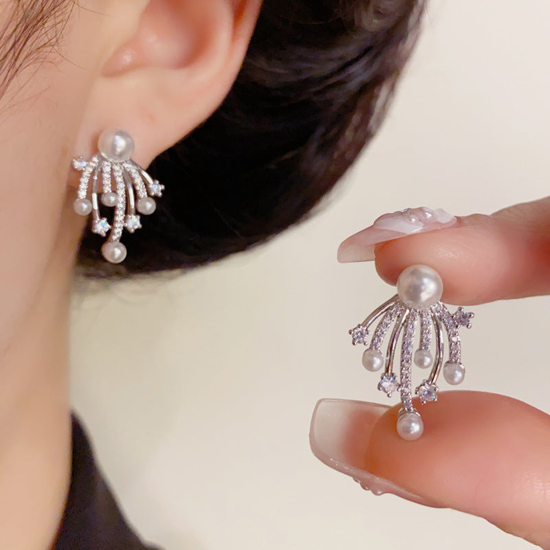 14K Gold-Plated Firework Pearl Earrings – Elegant Minimalist Design