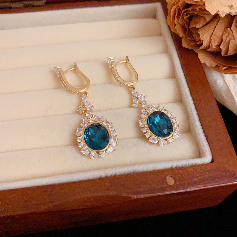 Luxury Zircon Blue Diamond Tassel Drop Earrings – Geometric Design